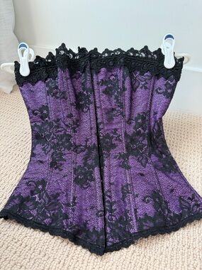 Frederick's of Hollywood Purple Lace Corset with Black Trim